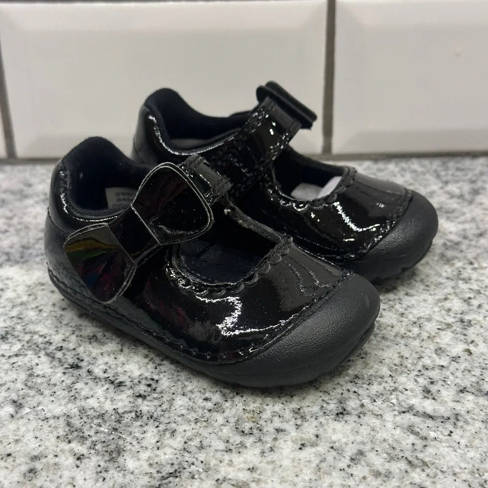 Stride Rite SM Makayla Black Patent Mary Jane Bow Toddler‎ Girls Shoes Size 3M